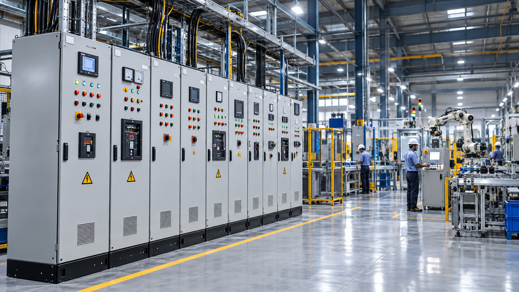 Electrical control panel installation inside a manufacturing facility