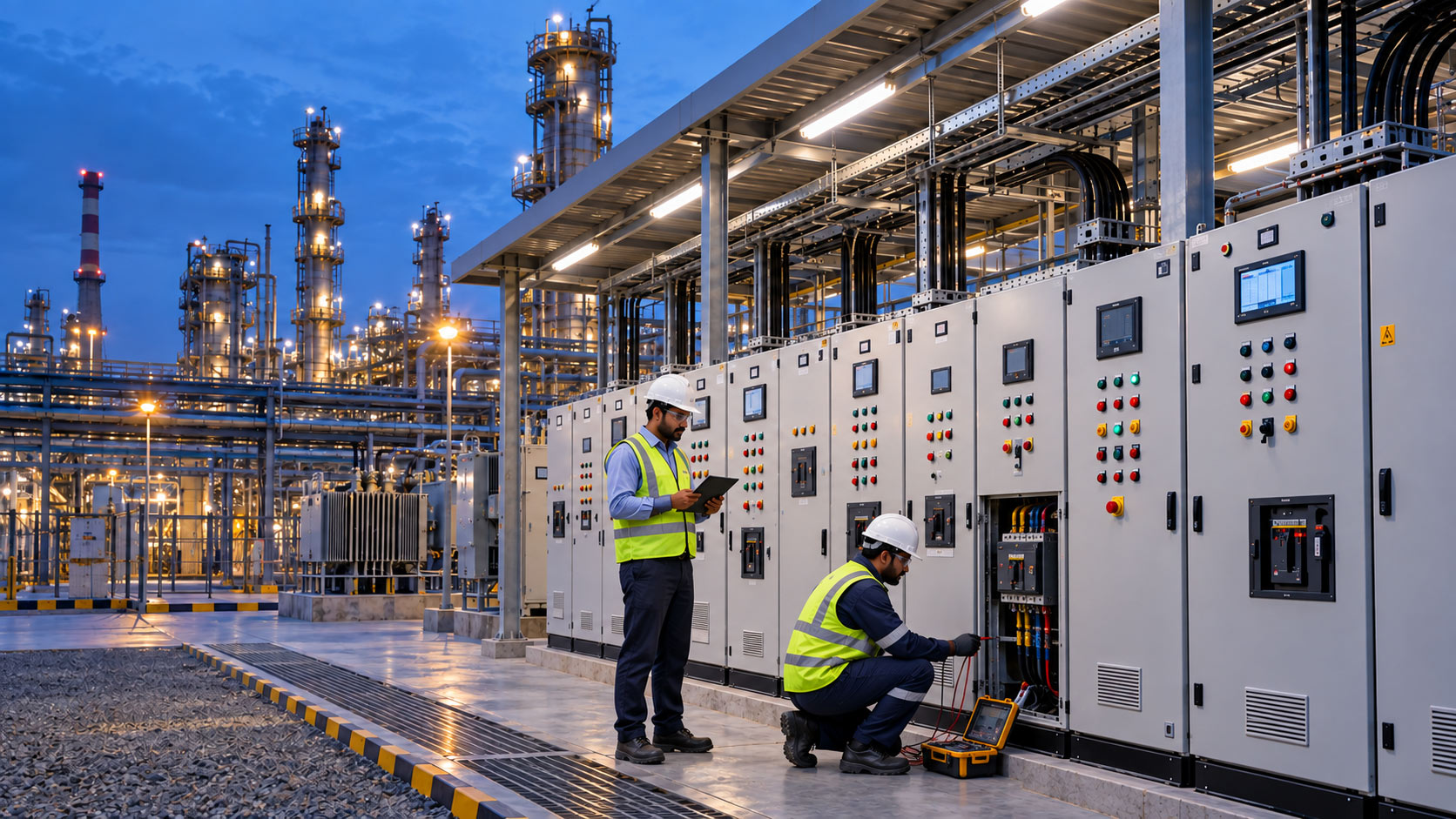 Tvashtra engineers commissioning an electrical control panel installation