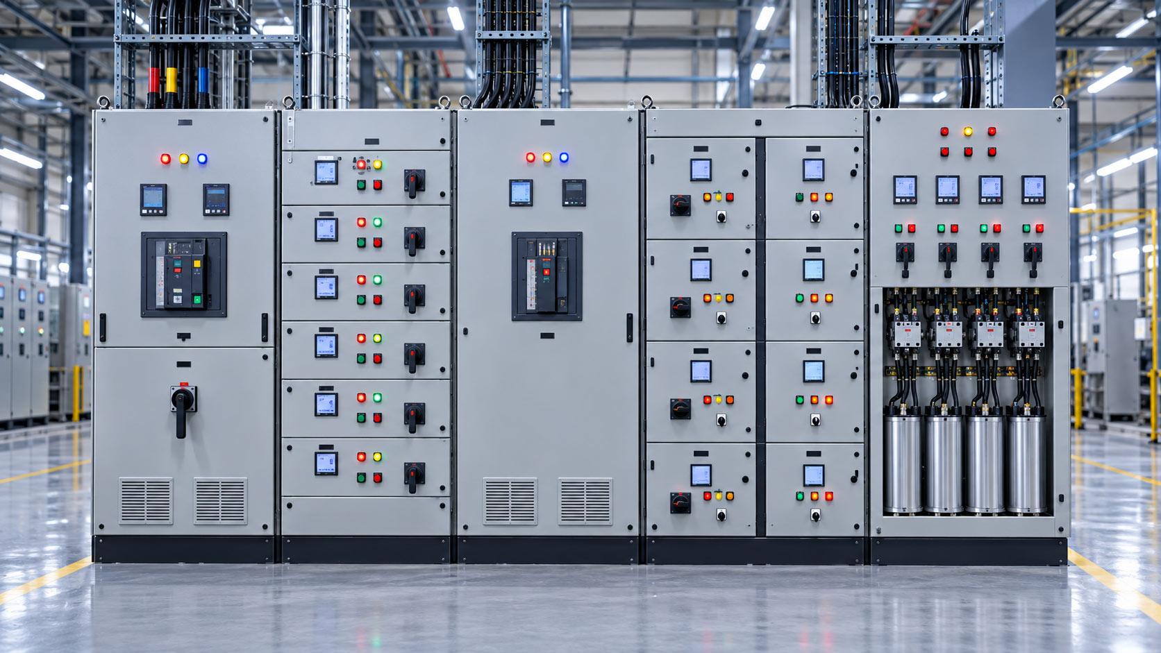 Electrical control panel lineup in an industrial facility