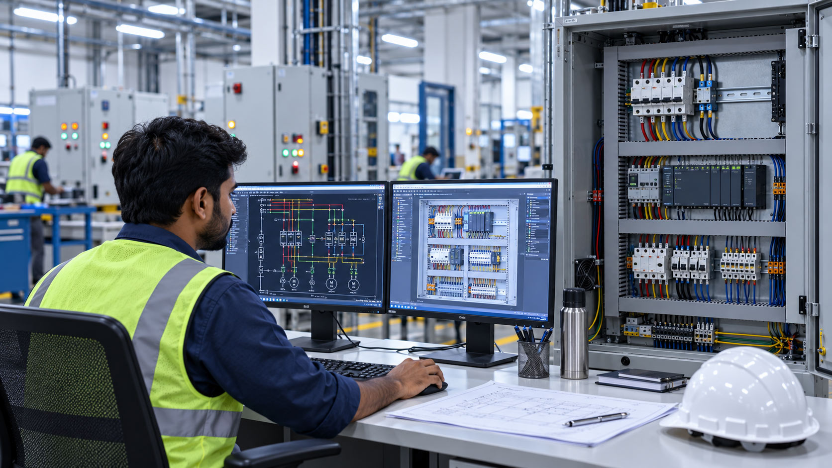 Engineer developing a customized industrial control system